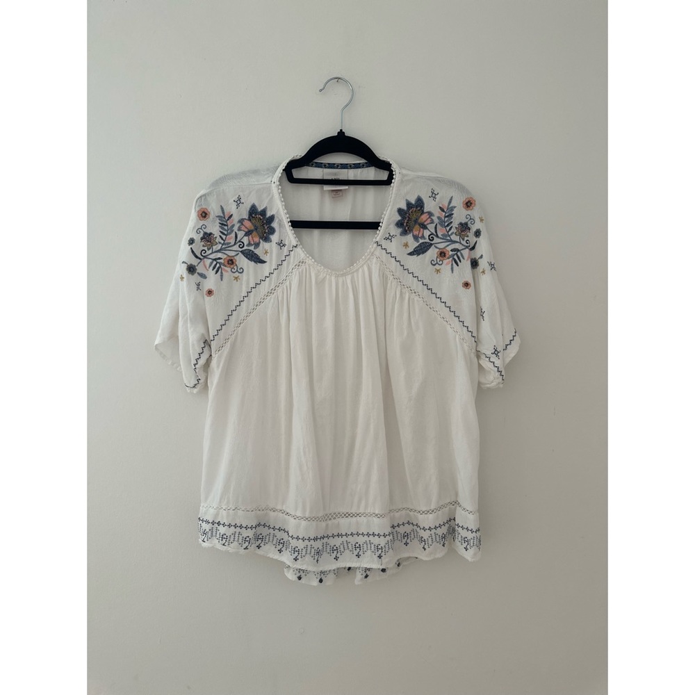 Knox Rose White Short Sleeve Embroidered Peasant Top - Picture 3 of 7